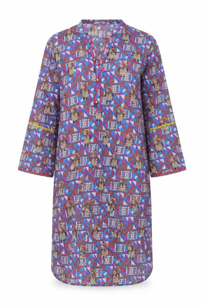 Bonanza Womens Blue Geometric Cotton Kaftan Size 8 V-Neck Pullover