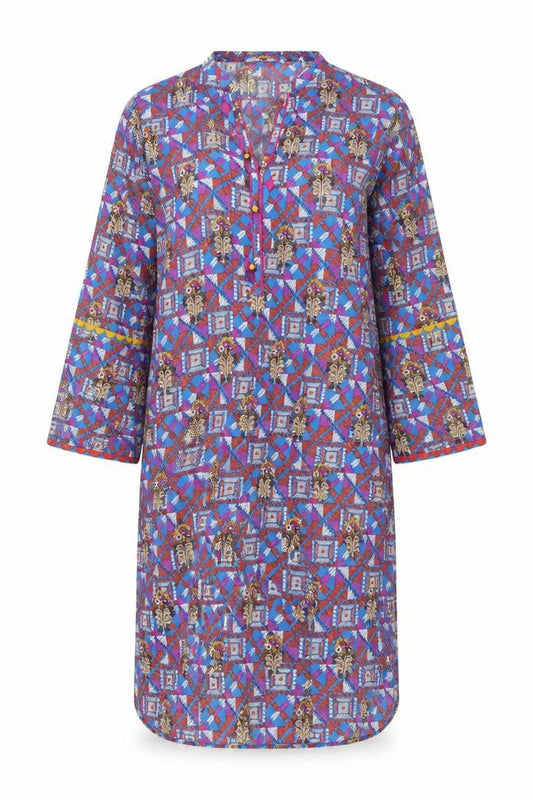 Bonanza Womens Blue Geometric Cotton Kaftan Size 8 V-Neck Pullover