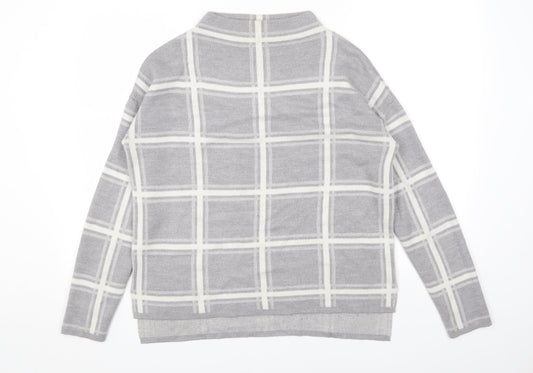 Marks and Spencer Womens Grey Mock Neck Plaid Acrylic Pullover Jumper Size L