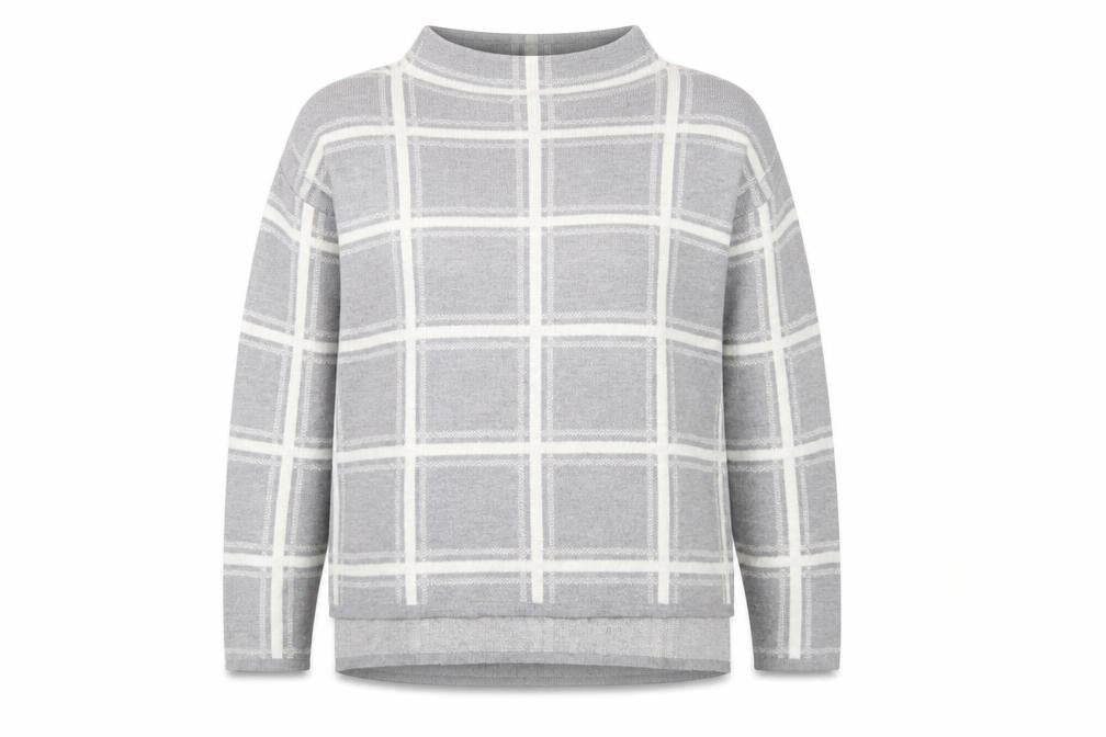 Marks & Spencer Womens Grey Mock Neck Plaid Acrylic Pullover Jumper Size L