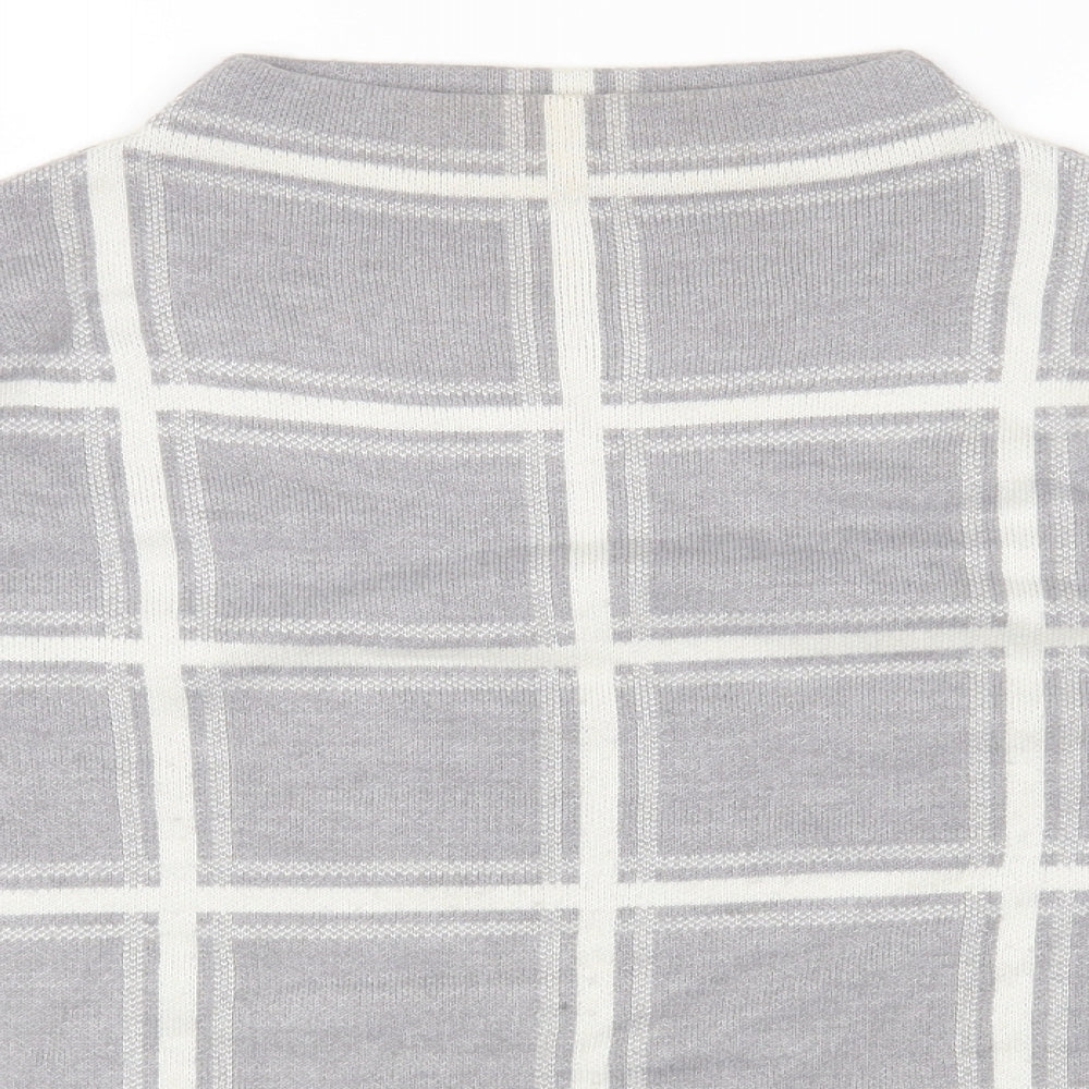Marks and Spencer Womens Grey Mock Neck Plaid Acrylic Pullover Jumper Size L
