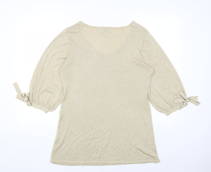 Kaliko Womens Gold Round Neck Viscose Pullover Jumper Size 16