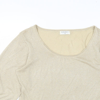 Kaliko Womens Gold Round Neck Viscose Pullover Jumper Size 16