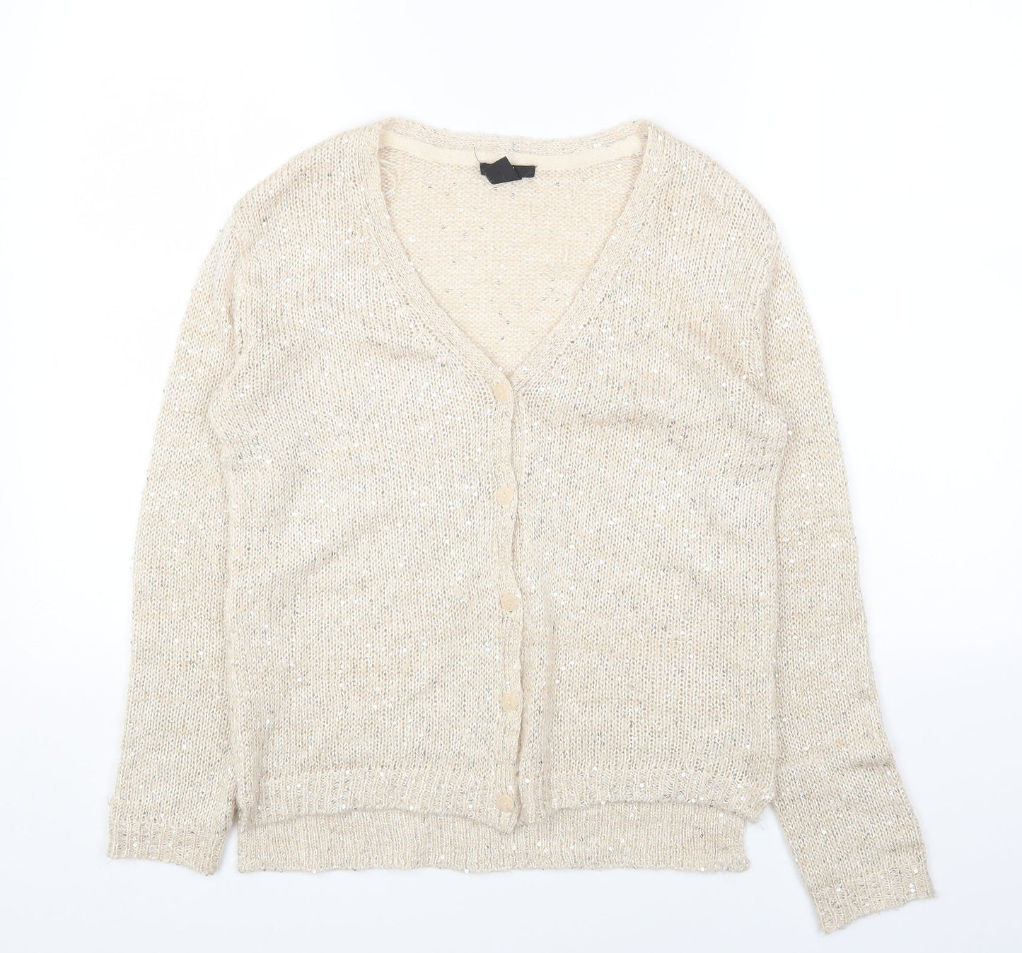 H&M Womens Beige V-Neck Viscose Cardigan Jumper Size XS