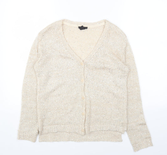 H&M Womens Beige V-Neck Viscose Cardigan Jumper Size XS
