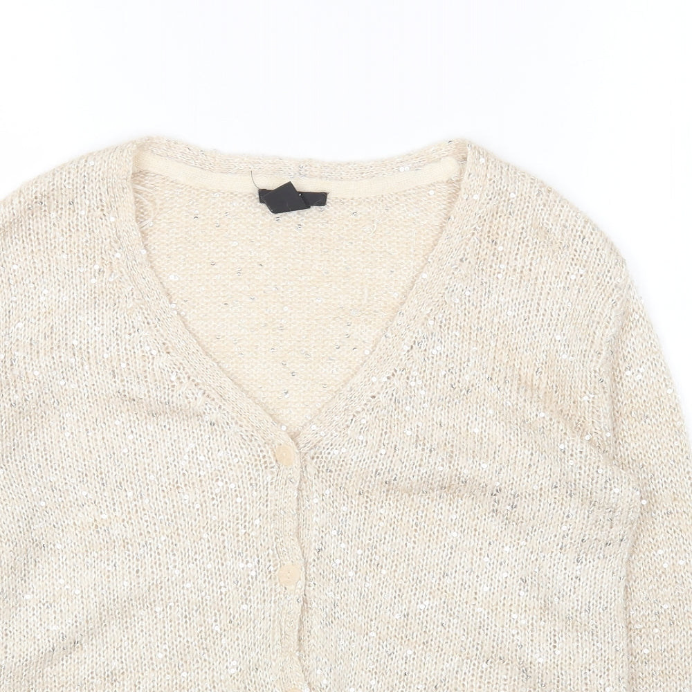 H&M Womens Beige V-Neck Viscose Cardigan Jumper Size XS