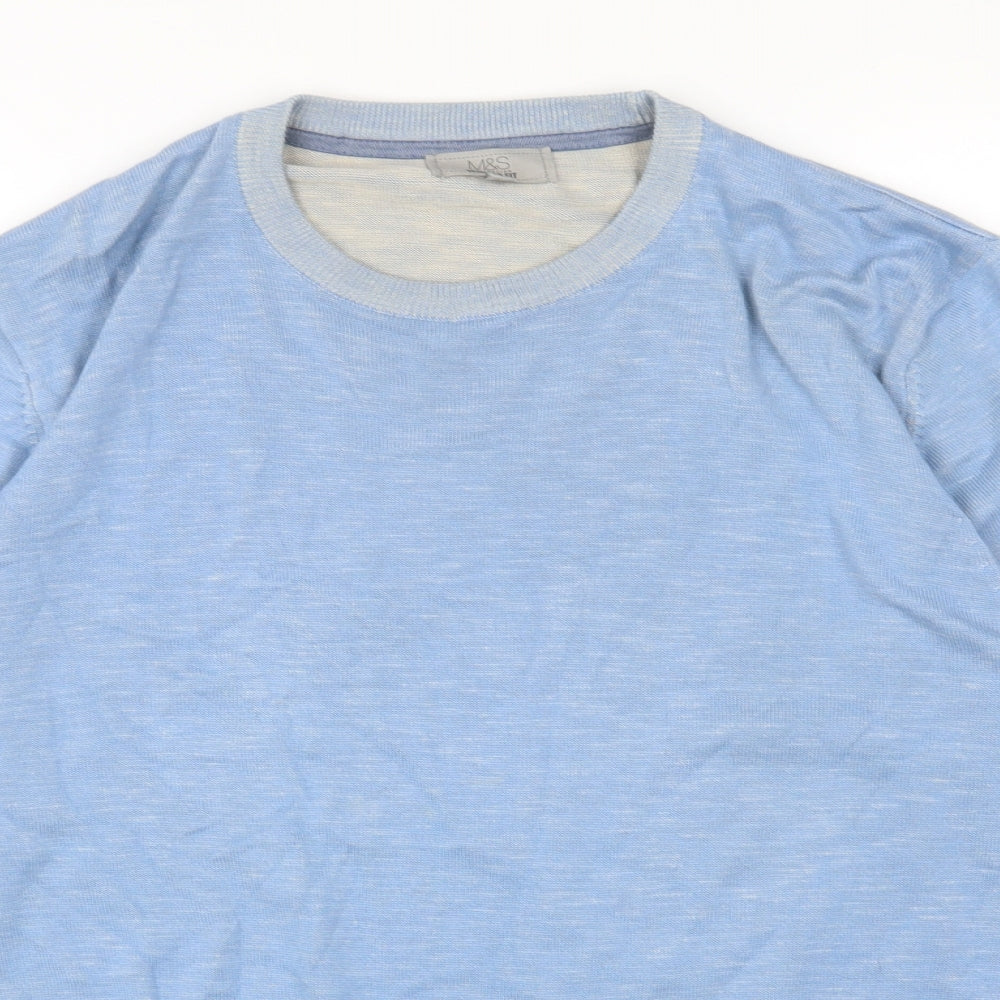 Marks and Spencer Womens Blue Round Neck Cotton Pullover Jumper Size L