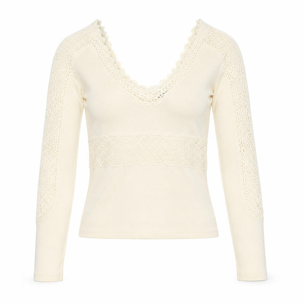 DOLCE CABO Womens White Acrylic Basic T-Shirt Size M V-Neck