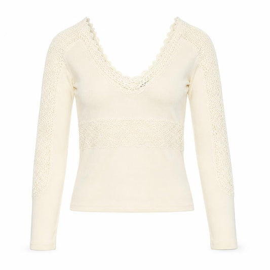DOLCE CABO Womens White Acrylic Basic T-Shirt Size M V-Neck