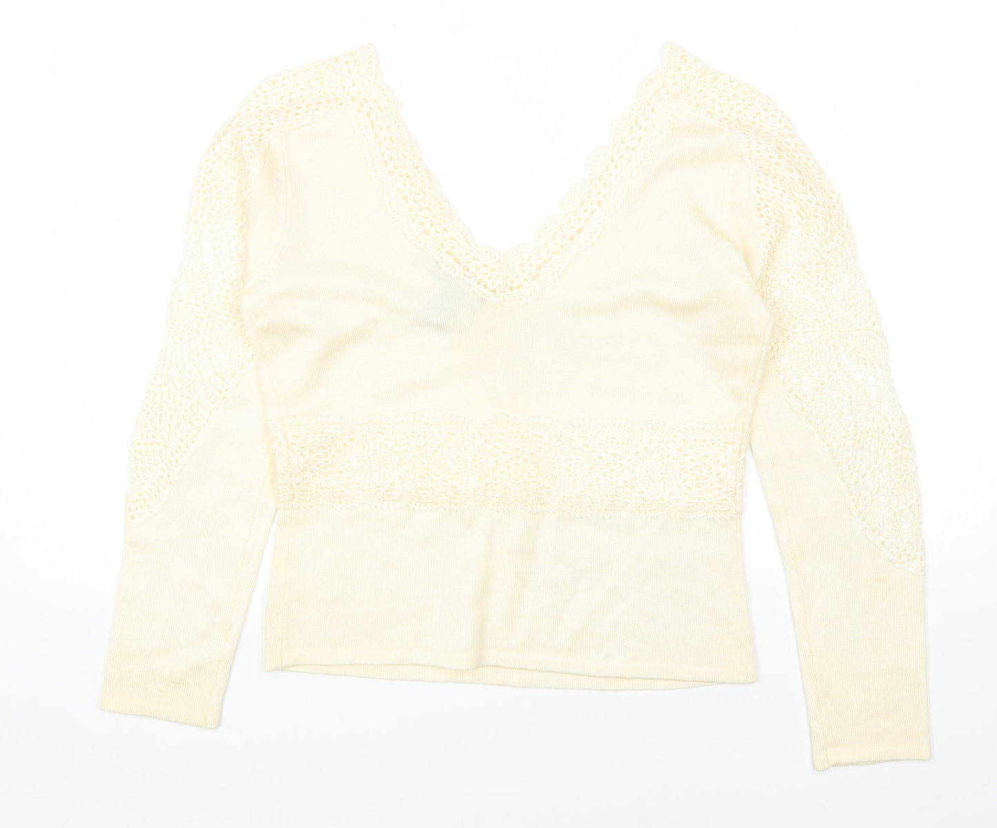 DOLCE CABO Womens White Acrylic Basic T-Shirt Size M V-Neck