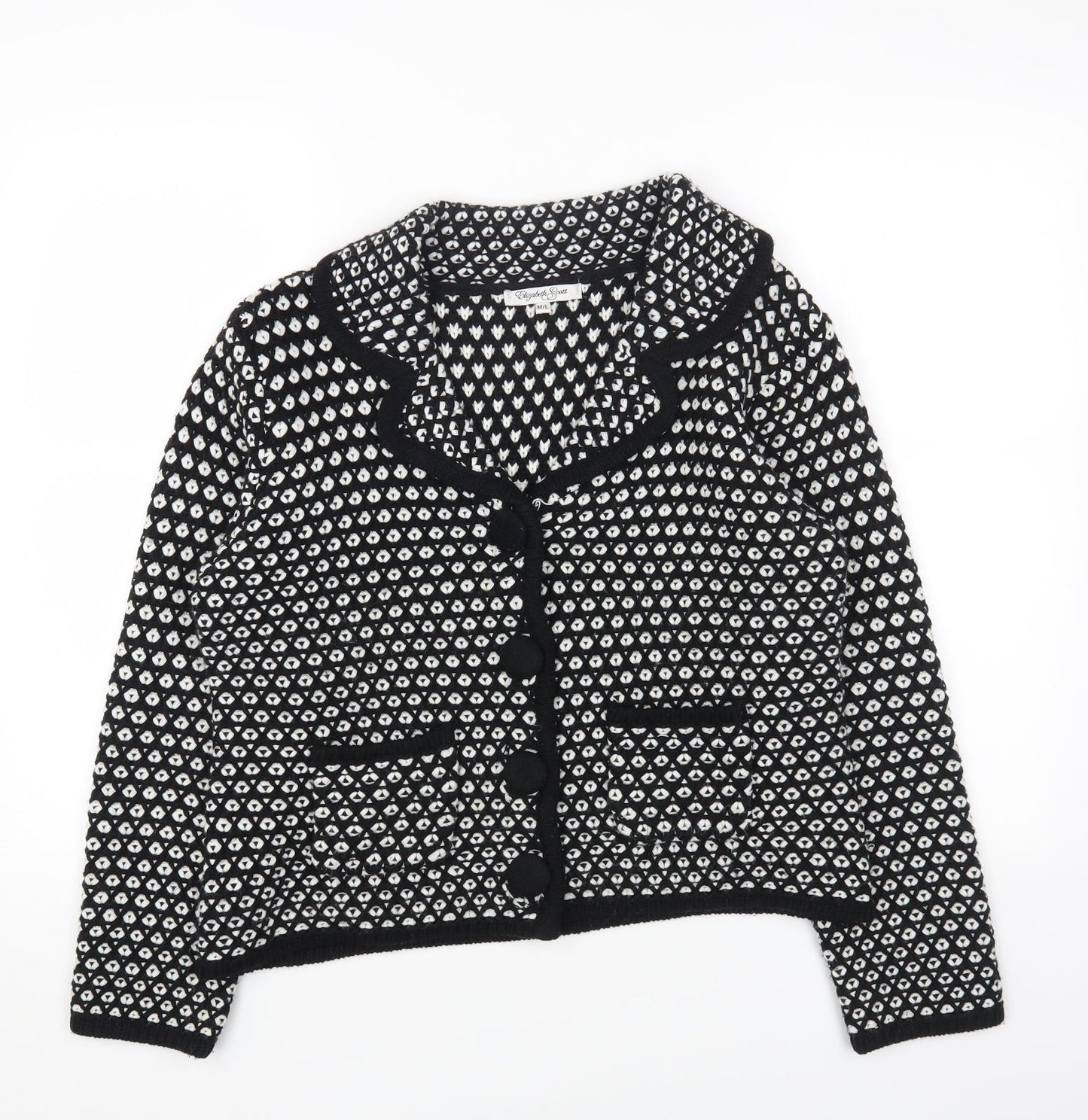 Preworn Womens Black Square Neck Polka Dot Acrylic Cardigan Jumper Size M