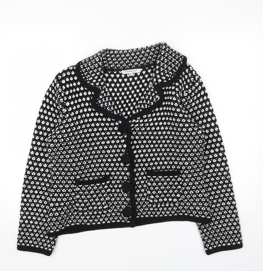 Preworn Womens Black Square Neck Polka Dot Acrylic Cardigan Jumper Size M