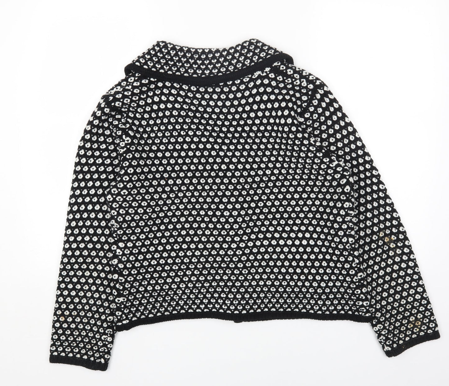 Preworn Womens Black Square Neck Polka Dot Acrylic Cardigan Jumper Size M