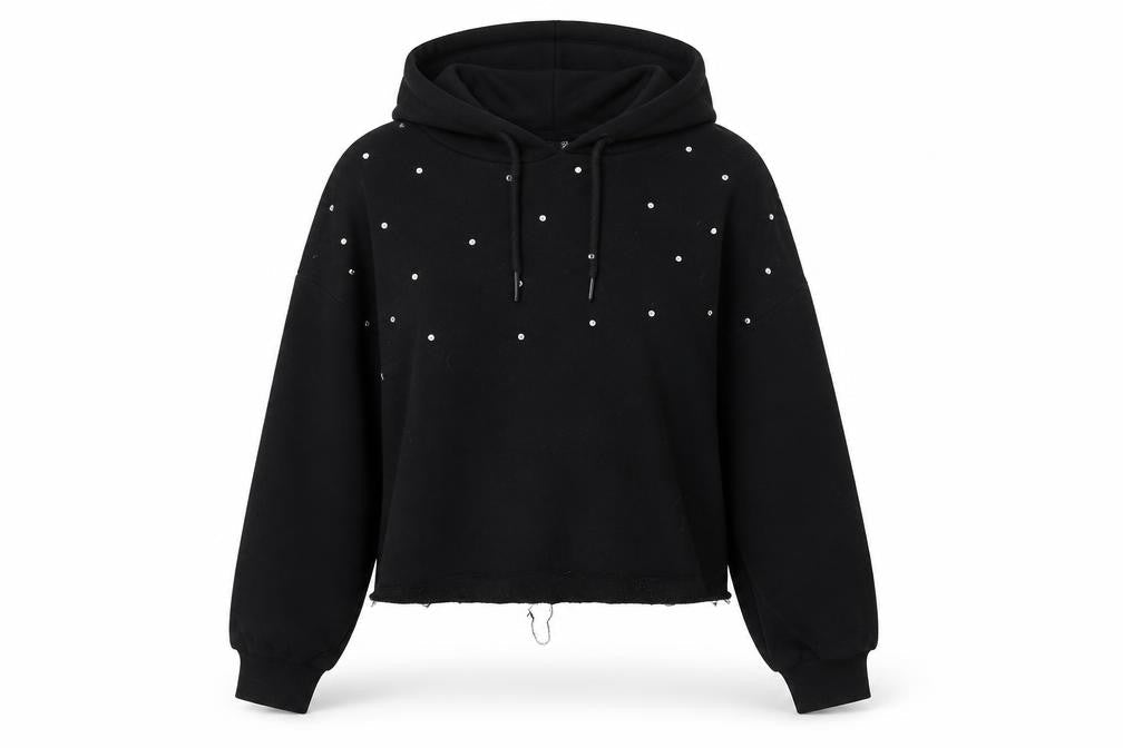 Primark Womens Black Polka Dot Cotton Pullover Hoodie Size 2XS Pullover