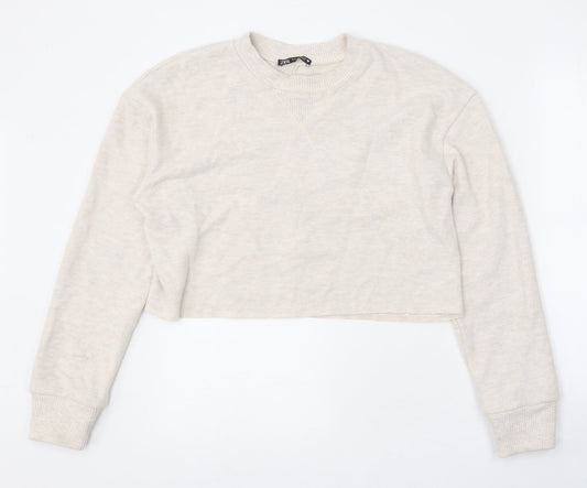 Zara Womens Beige Round Neck Polyester Pullover Jumper Size S