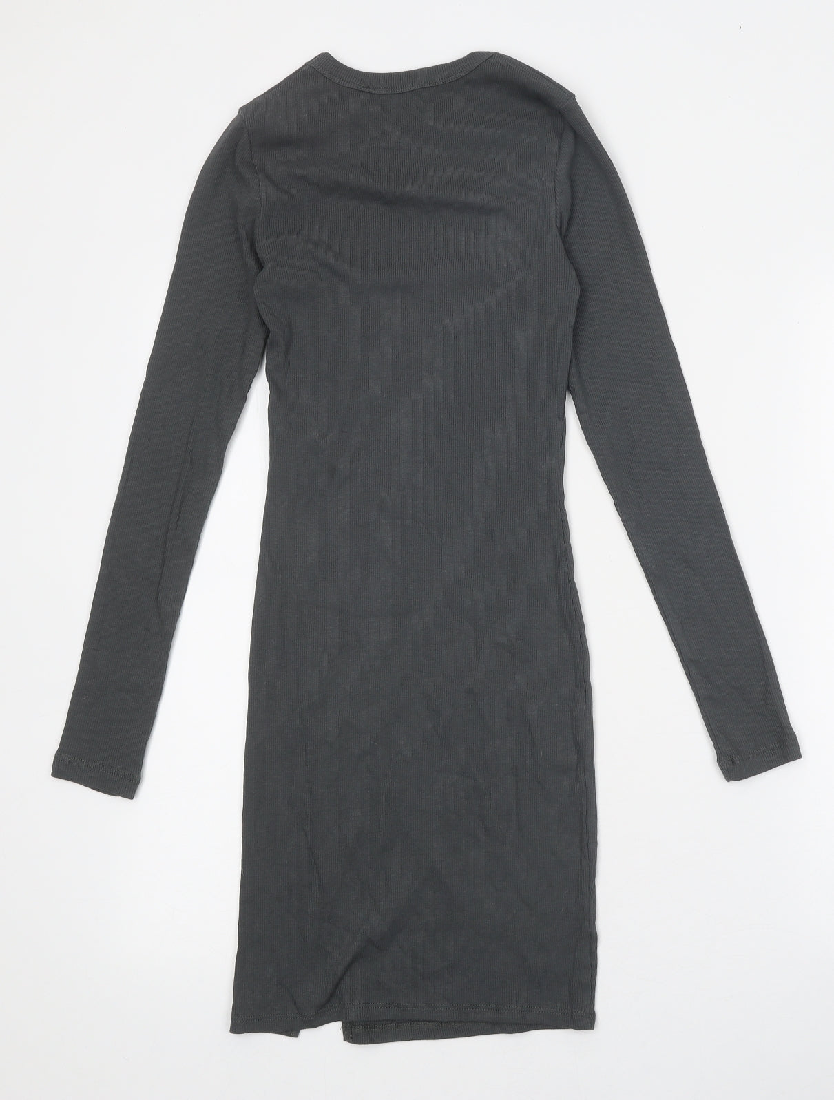 Bershka Womens Grey Cotton Bodycon Size XS Round Neck Pullover - Ribbed