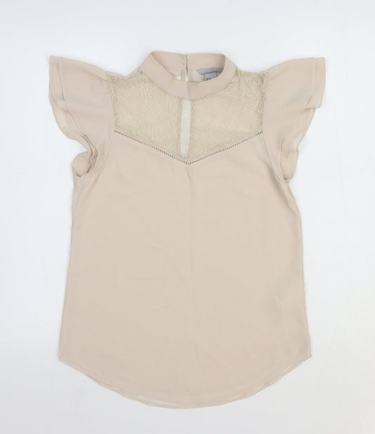 H&M Womens Beige Polyester Basic Blouse Size 4 Round Neck