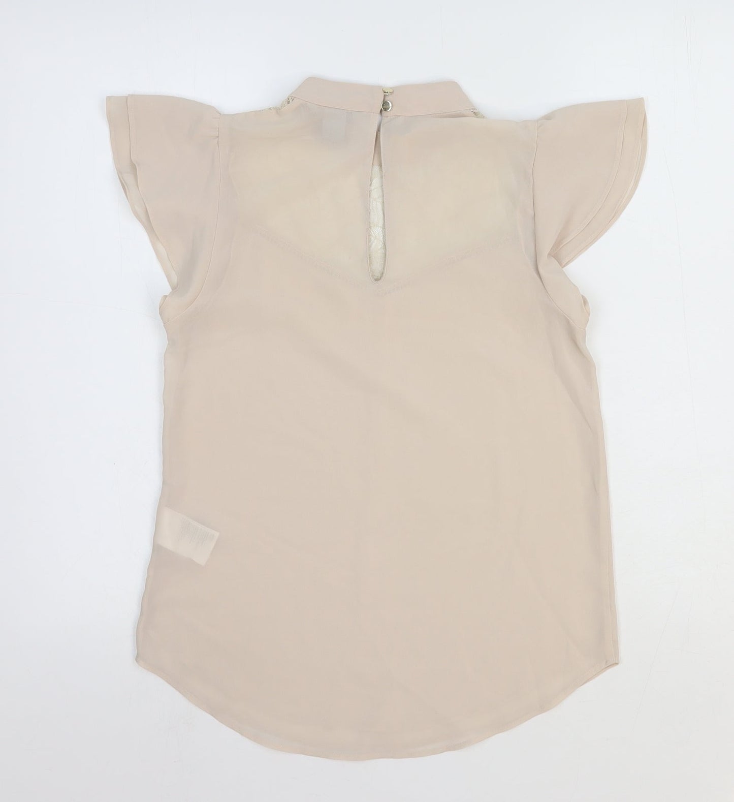 H&M Womens Beige Polyester Basic Blouse Size 4 Round Neck