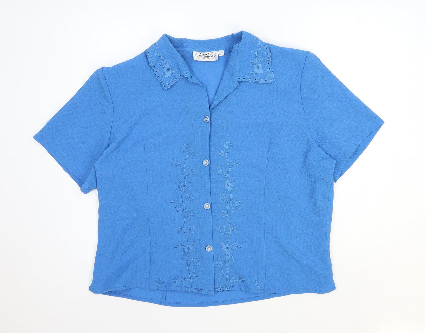 Clothes Contact Womens Blue Polyester Basic Button-Up Size 22 Collared