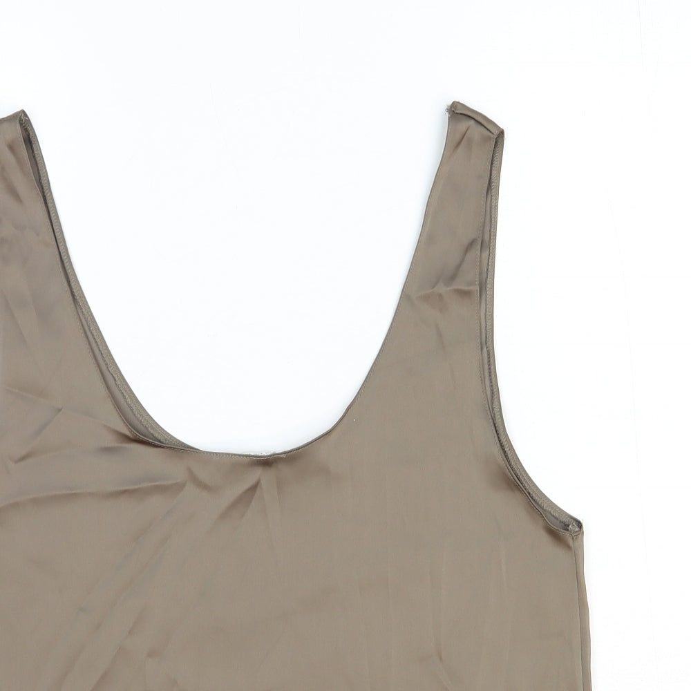 Zara Womens Brown Polyester Basic Tank Size L Scoop Neck