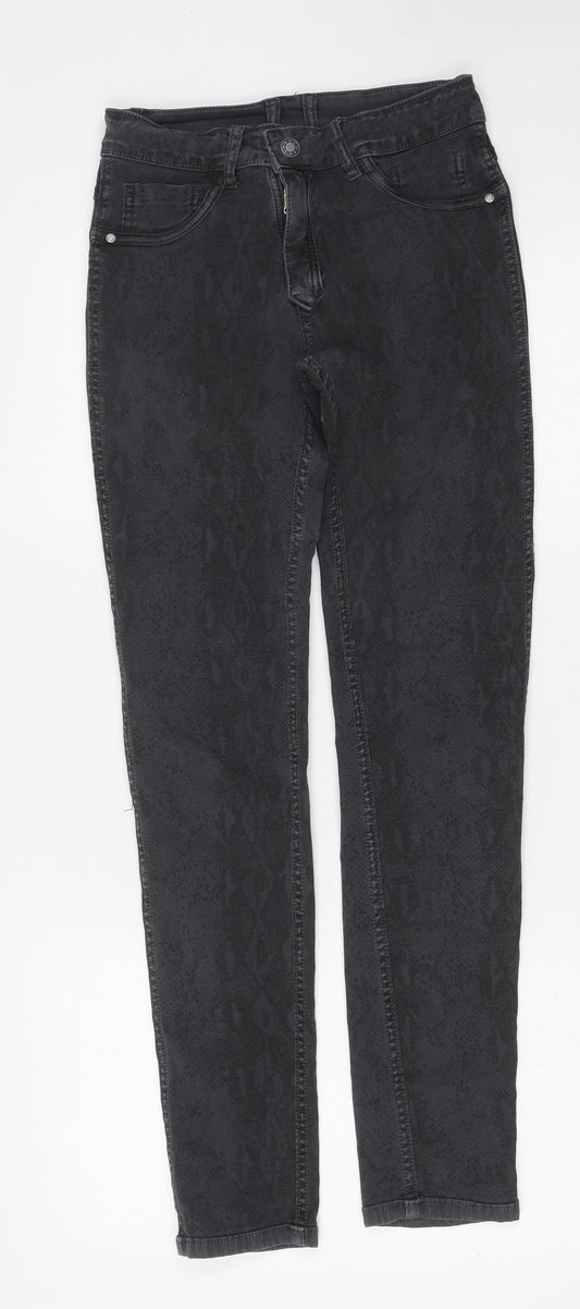 Preworn Womens Grey Animal Print Cotton Skinny Jeans Size 26 in Regular Button - Snake Skin Print