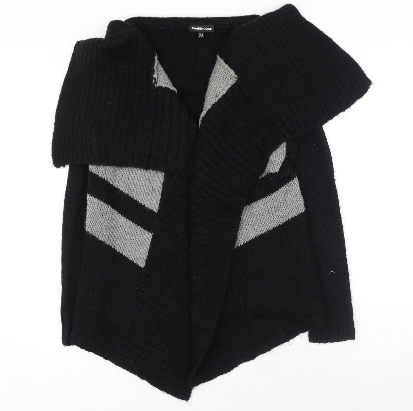 Warehouse Womens Black V-Neck Geometric Acrylic Wrap Jumper Size 6