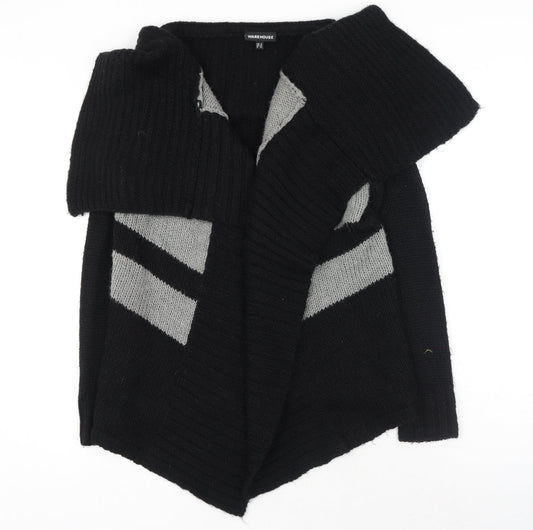 Warehouse Womens Black V-Neck Geometric Acrylic Wrap Jumper Size 6