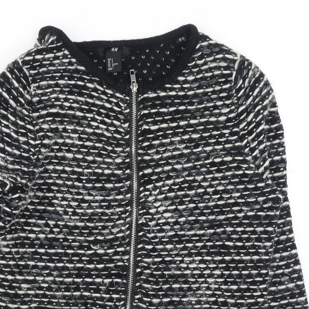 H&M Womens Black Round Neck Geometric Cotton Full Zip Jumper Size S