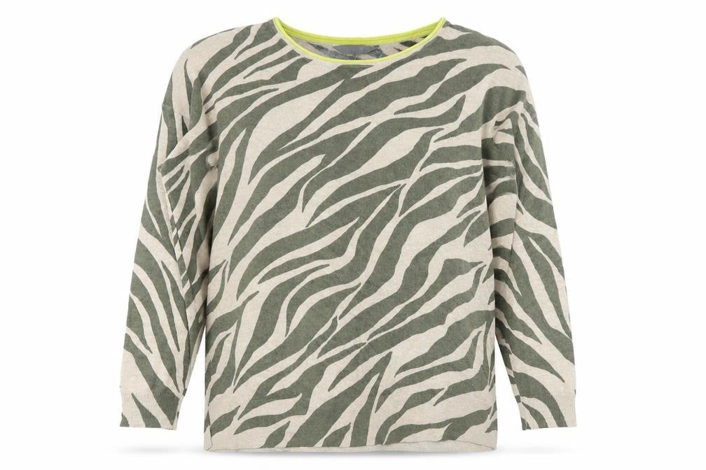 Debenhams Womens Green Round Neck Animal Print Cotton Pullover Jumper Size 14 - Zebra print