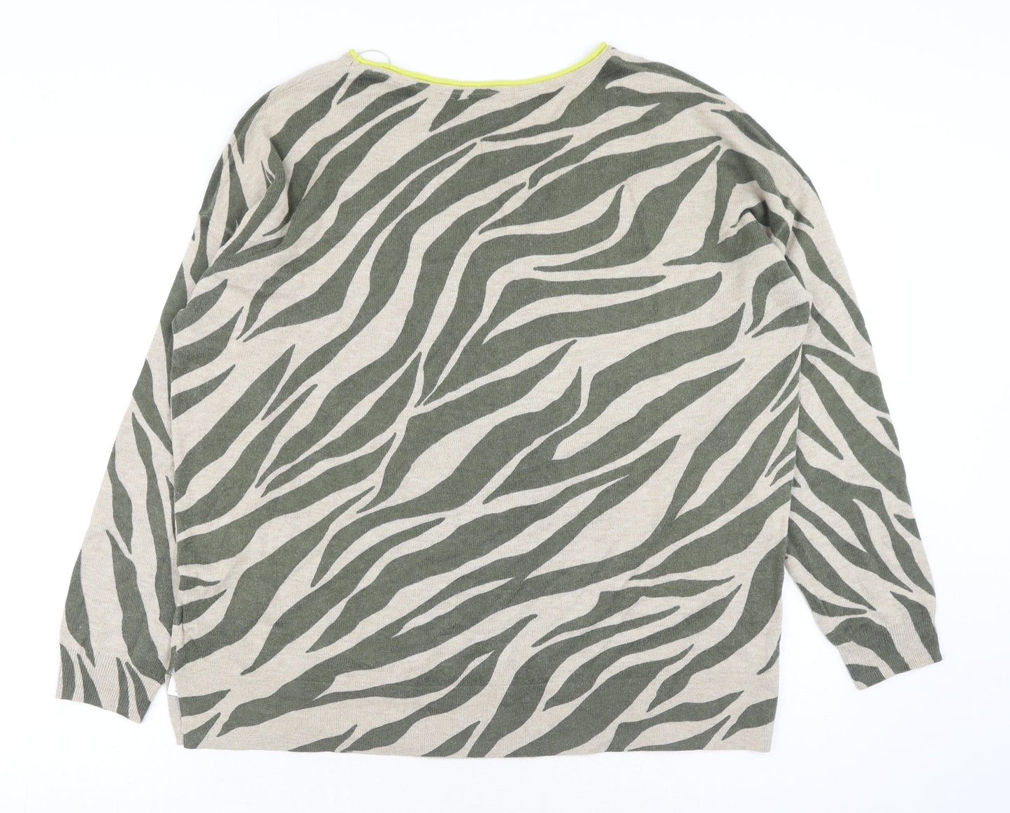 Debenhams Womens Green Round Neck Animal Print Cotton Pullover Jumper Size 14 - Zebra print