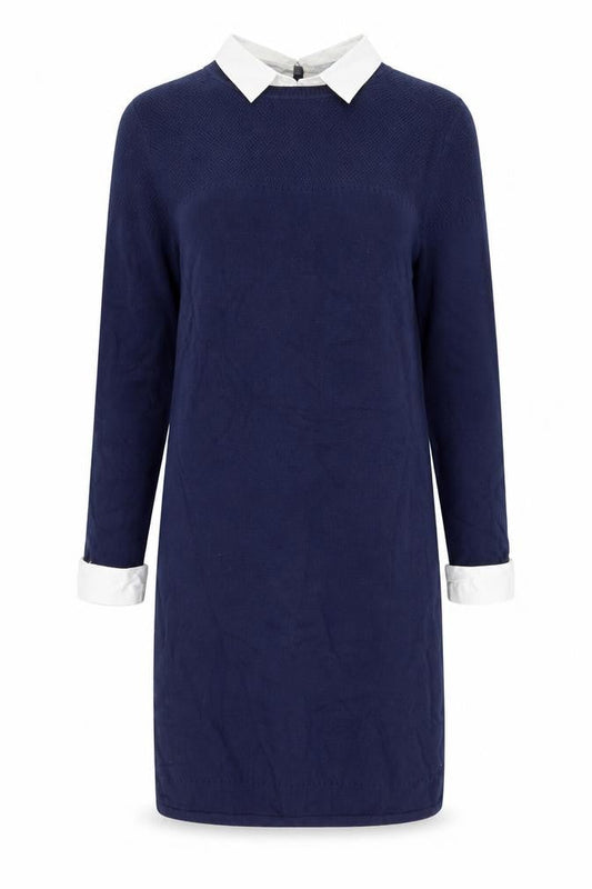Dickins & Jones Womens Blue Cotton Jumper Dress Size S Collared Button