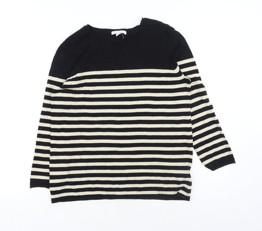 H&M Womens Black Round Neck Striped Acrylic Pullover Jumper Size M