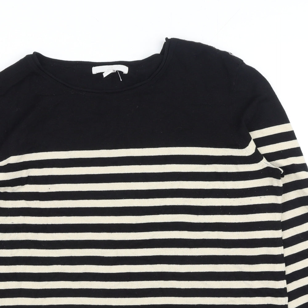 H&M Womens Black Round Neck Striped Acrylic Pullover Jumper Size M