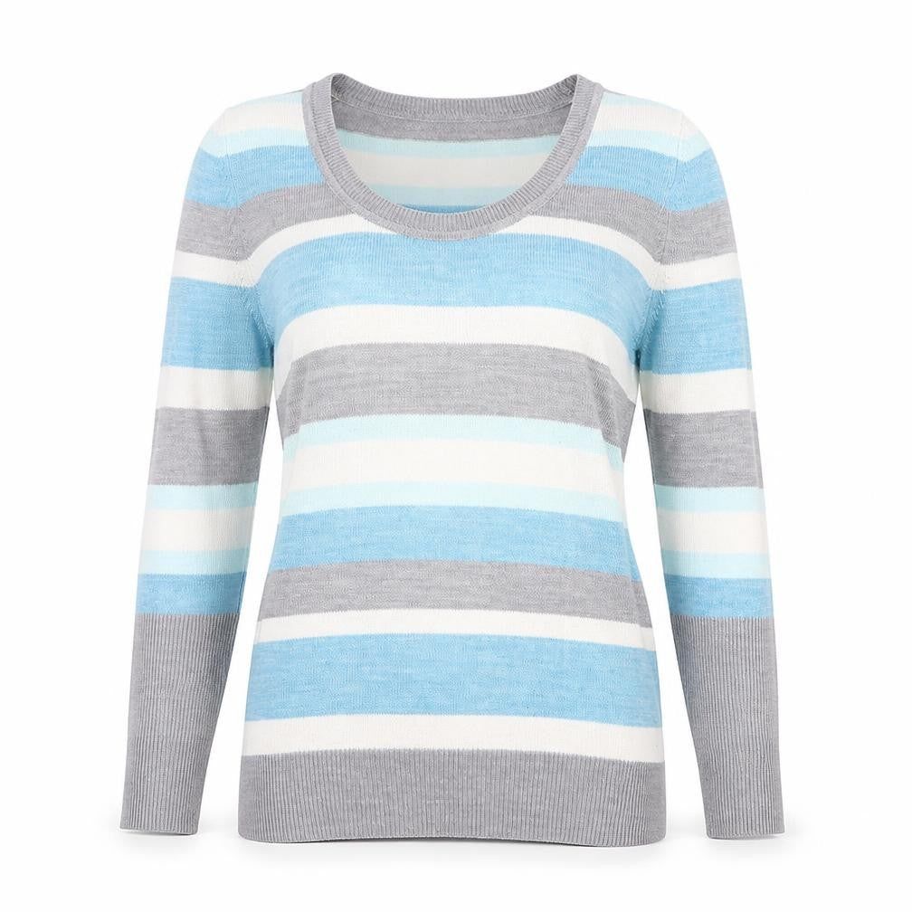TU Womens Blue Scoop Neck Striped Acrylic Pullover Jumper Size 8