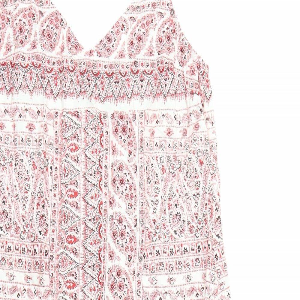 New Look Womens Red Paisley Polyester Slip Dress Size 10 V-Neck Pullover
