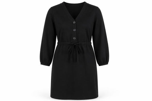 Primark Womens Black Polyester Pencil Dress Size 12 V-Neck Button