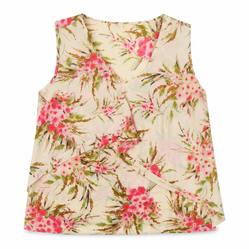 Linea Womens Pink Floral Polyester Basic Tank Size 12 V-Neck