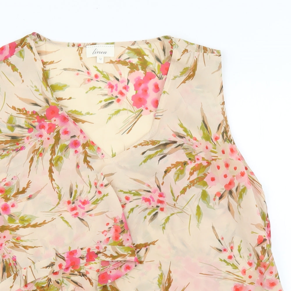 Linea Womens Pink Floral Polyester Basic Tank Size 12 V-Neck