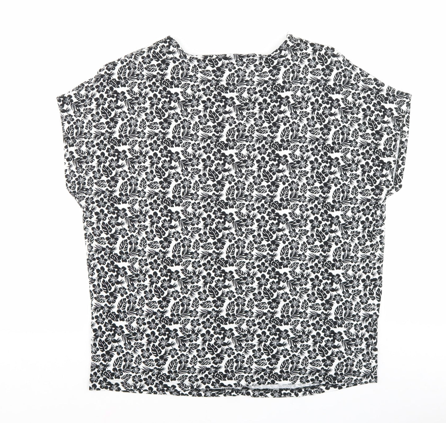 Marks and Spencer Womens Black Floral Viscose Basic T-Shirt Size 10 Boat Neck