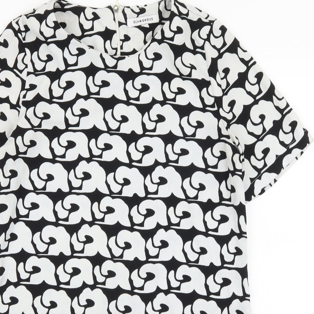 Glamorous Womens Black Geometric Polyester Shift Size XS Boat Neck Zip