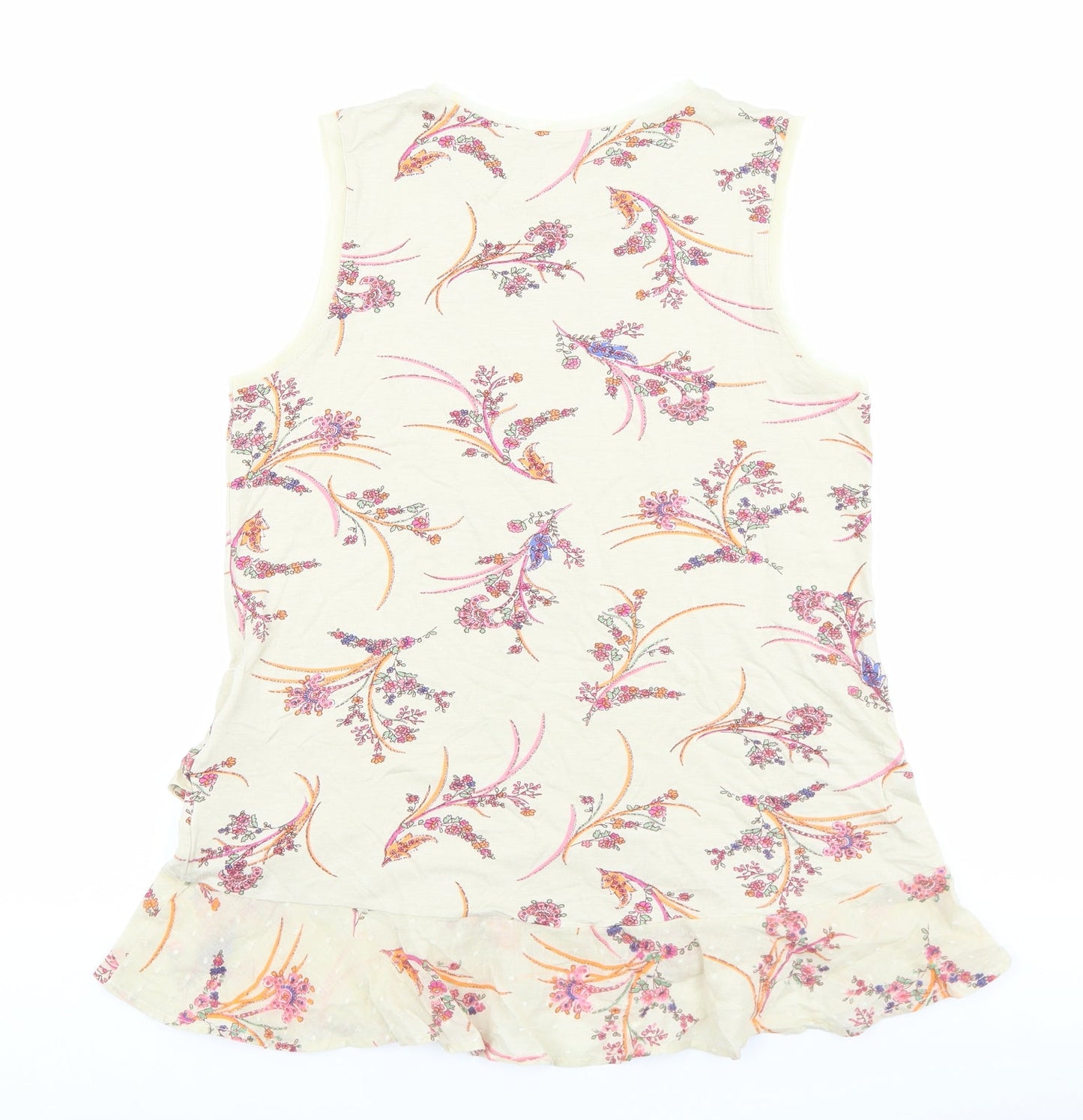 Marks and Spencer Womens Beige Floral 100% Cotton Basic Tank Size 8 Boat Neck