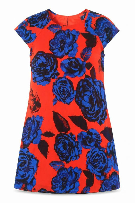 River Island Womens Red Floral Polyester Shift Size 8 Round Neck Button