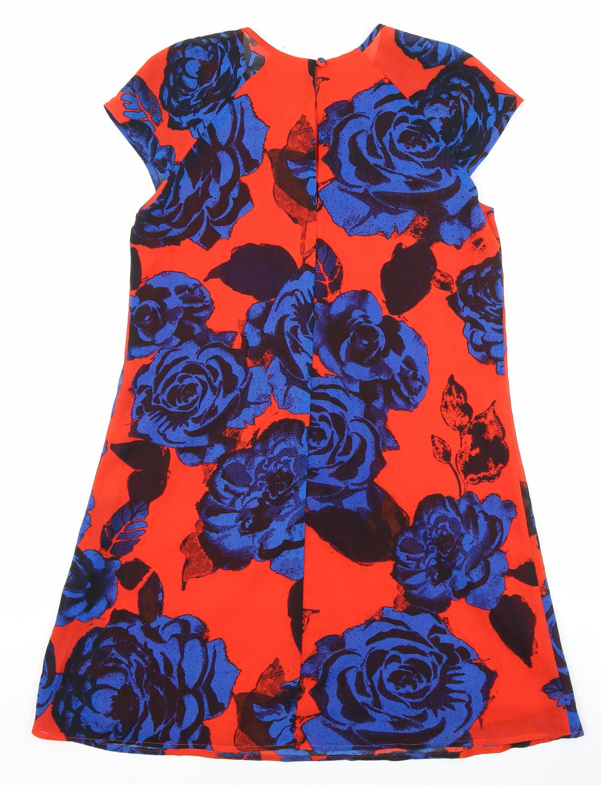River Island Womens Red Floral Polyester Shift Size 8 Round Neck Button