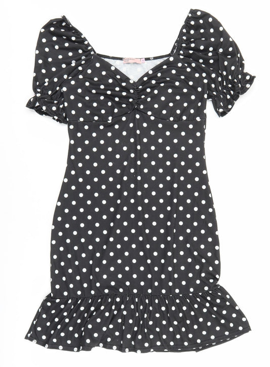Somebody Else Womens Black Polka Dot Polyester Pencil Dress Size M V-Neck Pullover
