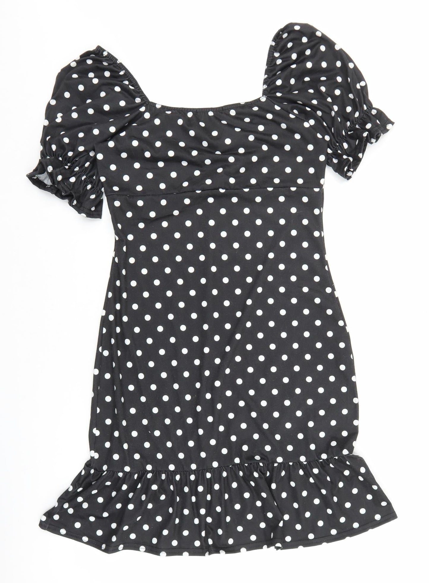 Somebody Else Womens Black Polka Dot Polyester Pencil Dress Size M V-Neck Pullover