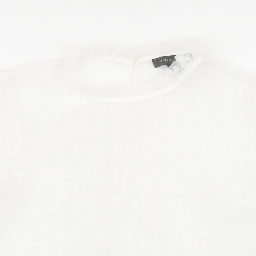 Primark Womens White Polka Dot Polyester Basic Blouse Size 10 Round Neck