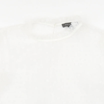 Primark Womens White Polka Dot Polyester Basic Blouse Size 10 Round Neck