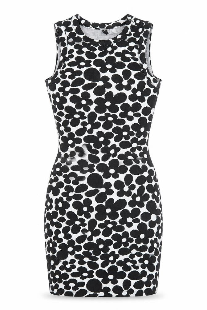 H&M Womens Black Floral Polyester Bodycon Size 2XS Roll Neck Pullover