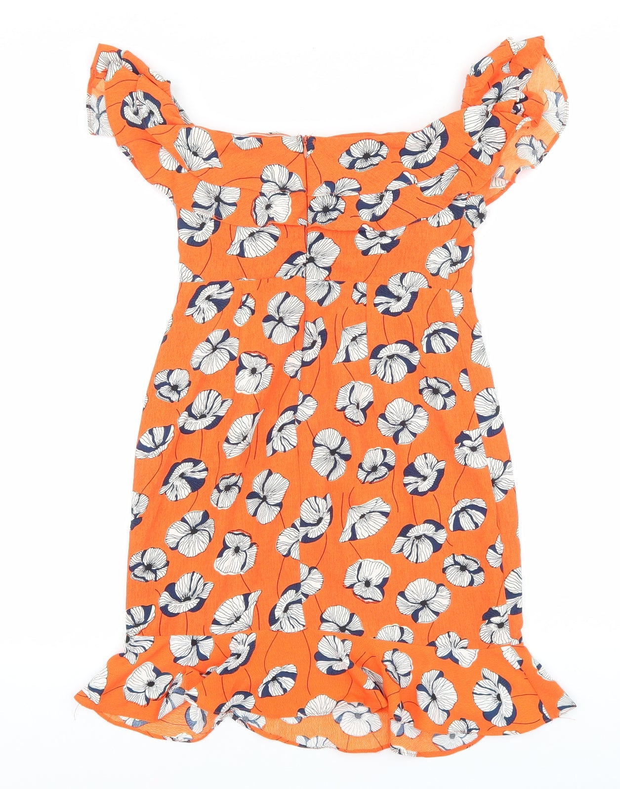 Vera & lucy Womens Orange Floral Polyester Mini Size S Off the Shoulder Zip