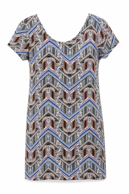 New Look Womens Multicoloured Geometric Cotton Shift Size 14 Scoop Neck Pullover